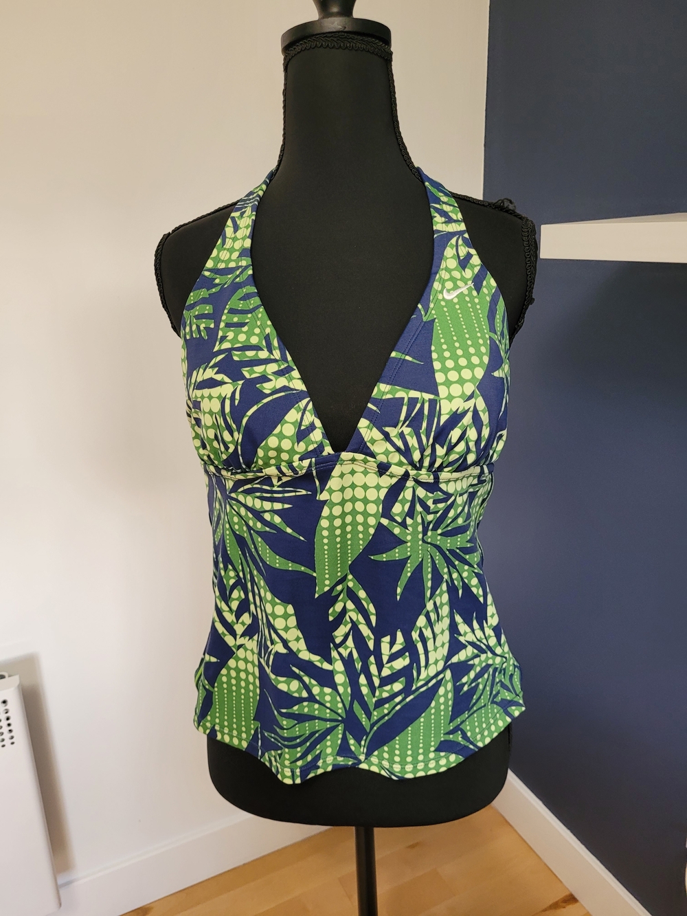 Nike Tropical Palm Leaf Halter Tankini Swim Top Green Blue - Medium (Estimate)